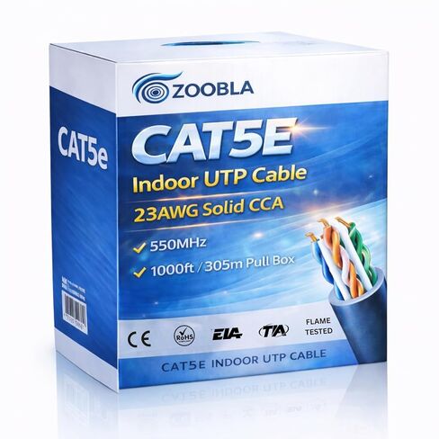 | كابل إيثرنت Cat5e بطول 1000 قدم (305 متر) - 23AWG Solid CCA UTP، كبل شبكة LAN داخلي بسرعة 550 ميجا هرتز لجهاز التوجيه والمحول والألعاب ولوحة التصحيح وكاميرا IP وPoE - صندوق السحب in Kuwait