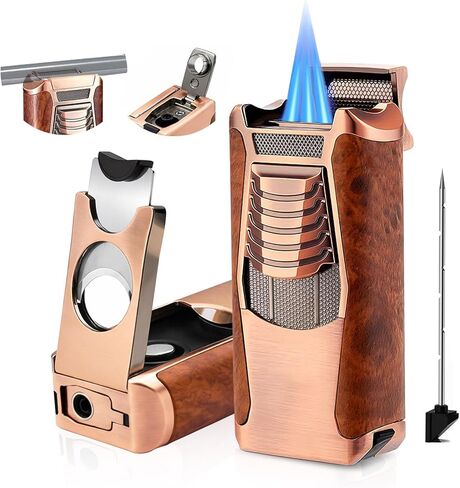 ولاعة شعلة بوتان الكل في واحد، ولاعة ثلاثية اللهب مقاومة للرياح مدمجة في القاطع، لكمة، حامل، محسن للرسم، ولاعة بيوتان قابلة لإعادة الملء للشموع، هدية ولاعات رائعة للرجال (بدون غاز) in Kuwait