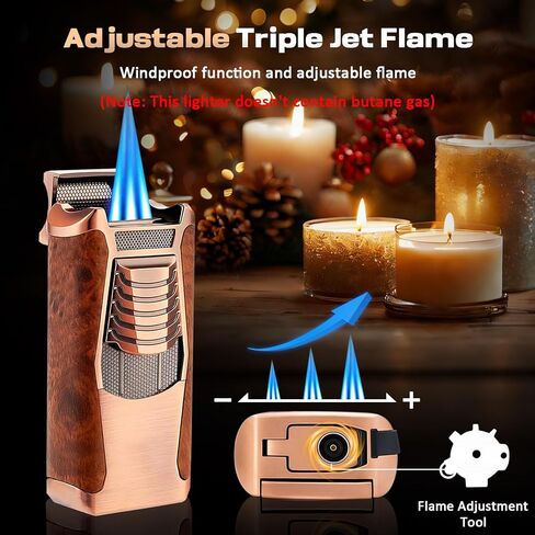 All in One Butane Torch Lighter, Triple Jet Flame Windproof Lighter Built-in Cutter, Punch, Holder, Draw Enhancer, Refillable Butane Lighter for Candles, Cool Lighters Gift for Men (No Gas) in Saudi Arabia