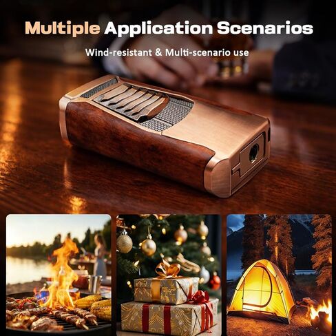 All in One Butane Torch Lighter, Triple Jet Flame Windproof Lighter Built-in Cutter, Punch, Holder, Draw Enhancer, Refillable Butane Lighter for Candles, Cool Lighters Gift for Men (No Gas) in Saudi Arabia