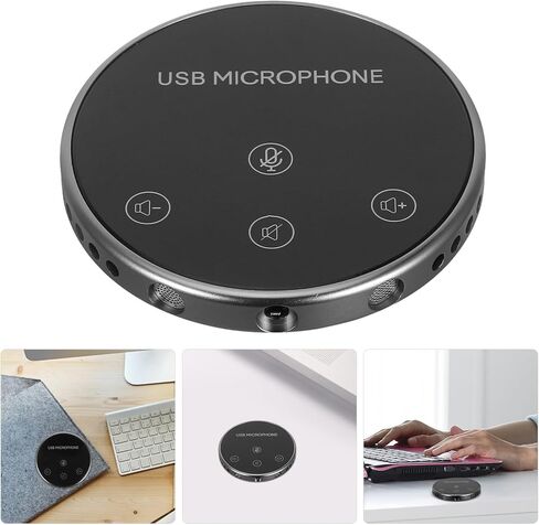 ميكروفون USB متعدد الاتجاهات بزاوية 360 درجة، ميكروفون محمول للمؤتمرات للأعمال والمكتب المنزلي، أسود in Kuwait