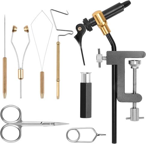 doorslay Fly Tying Tools Kit 8PCS with Fly Tying Vise All Purpose Scissors All Purpose Bobbin Hair Trimmer Hackle Plier Bodkin Hair Stacker Bobbin Threader Plastic Box in Saudi Arabia