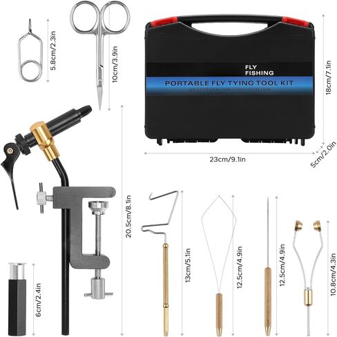 doorslay Fly Tying Tools Kit 8PCS with Fly Tying Vise All Purpose Scissors All Purpose Bobbin Hair Trimmer Hackle Plier Bodkin Hair Stacker Bobbin Threader Plastic Box in Saudi Arabia