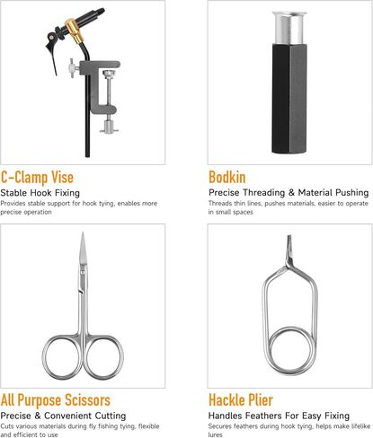 doorslay Fly Tying Tools Kit 8PCS with Fly Tying Vise All Purpose Scissors All Purpose Bobbin Hair Trimmer Hackle Plier Bodkin Hair Stacker Bobbin Threader Plastic Box in Saudi Arabia
