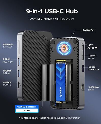 ORICO 9-in-1 USB C Hub with M.2 NVMe SSD Enclosure M2P7 in Saudi Arabia