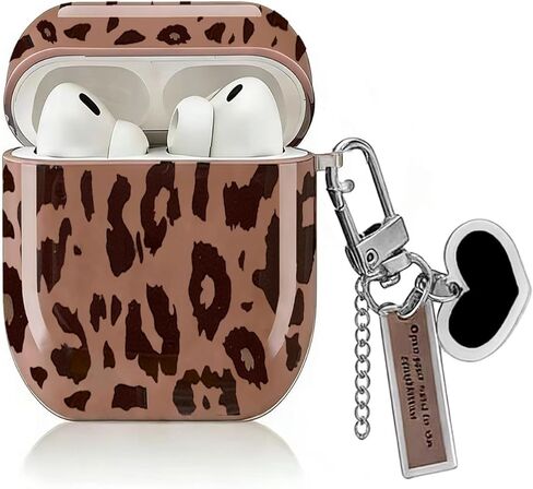 Compatible for AirPods 3rd Generation Case 2021, Cute Leopard Paint Aesthetics Case with Trendy Heart Shaped Keychain, Full Protection Cover for AirPods 3 Case Cover, Clear Brown (AirPod 3) in Saudi Arabia
