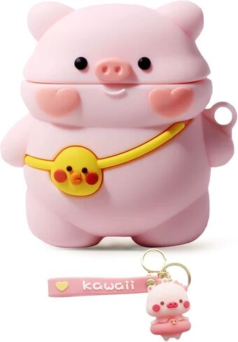لـ Airpods Pro/Pro 2 Gen Case لطيف، تصميم Kawaii Girly Pink ثلاثي الأبعاد على شكل خنزير مع سلسلة مفاتيح، غطاء كرتوني للحيوانات، هدية للنساء والفتيات والأطفال والمراهقين in Kuwait