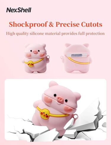 لـ Airpods Pro/Pro 2 Gen Case لطيف، تصميم Kawaii Girly Pink ثلاثي الأبعاد على شكل خنزير مع سلسلة مفاتيح، غطاء كرتوني للحيوانات، هدية للنساء والفتيات والأطفال والمراهقين in Kuwait