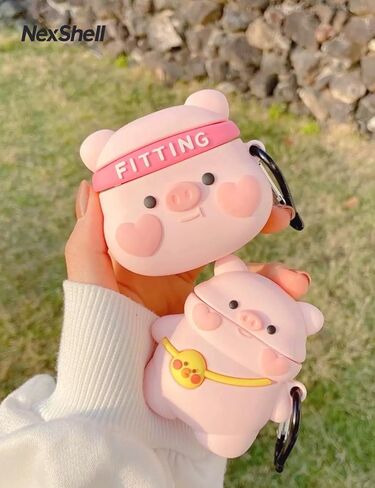 لـ Airpods Pro/Pro 2 Gen Case لطيف، تصميم Kawaii Girly Pink ثلاثي الأبعاد على شكل خنزير مع سلسلة مفاتيح، غطاء كرتوني للحيوانات، هدية للنساء والفتيات والأطفال والمراهقين in Kuwait