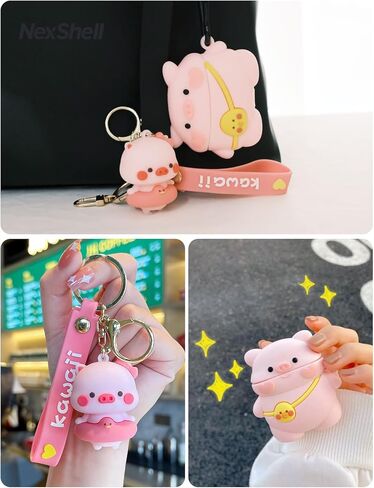 لـ Airpods Pro/Pro 2 Gen Case لطيف، تصميم Kawaii Girly Pink ثلاثي الأبعاد على شكل خنزير مع سلسلة مفاتيح، غطاء كرتوني للحيوانات، هدية للنساء والفتيات والأطفال والمراهقين in Kuwait