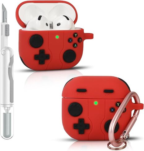Case for AirPods 4th Generation 2024 | Silicone Cover | Full Protection | 3D Gamepad Skin Design | with Cleaning Kit and Carabiner | Multicolor Earbuds Case for Boy Girl (Red, for AirPods 4) in Saudi Arabia