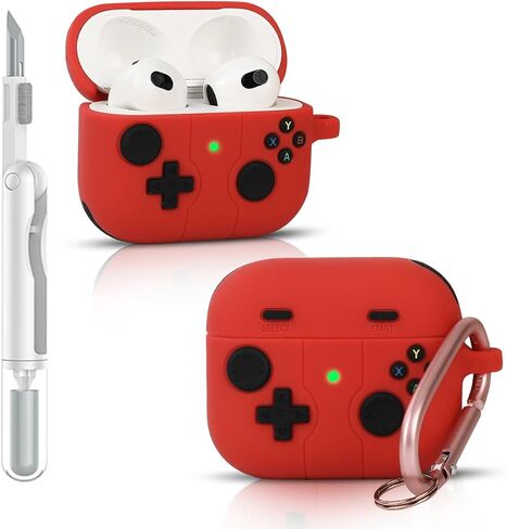 Case for AirPods 4th Generation 2024 | Silicone Cover | Full Protection | 3D Gamepad Skin Design | with Cleaning Kit and Carabiner | Multicolor Earbuds Case for Boy Girl (Red, for AirPods 4) in Saudi Arabia