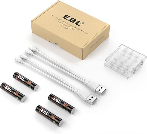بطاريات ليثيوم AAA قابلة للشحن من EBL بطارية AAA بقدرة 1.5 فولت 4 عبوات 900 مللي واط في الساعة بطاريات USB قابلة للشحن in Kuwait