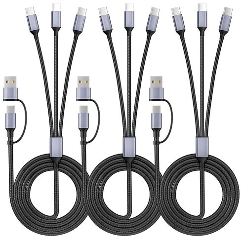 كابل شحن متعدد 4 في 2 USB C مع 3 منافذ من النوع C (عبوتان بطول 4 أقدام باللون الأسود) in Kuwait