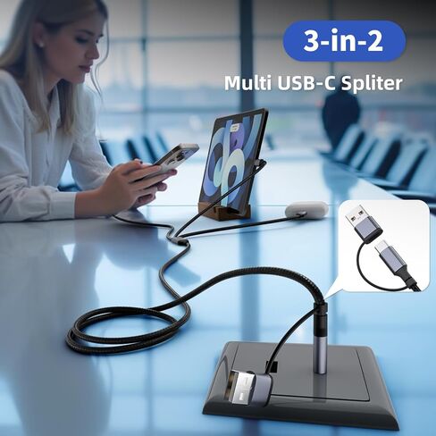كابل شحن متعدد 4 في 2 USB C مع 3 منافذ من النوع C (عبوتان بطول 4 أقدام باللون الأسود) in Kuwait