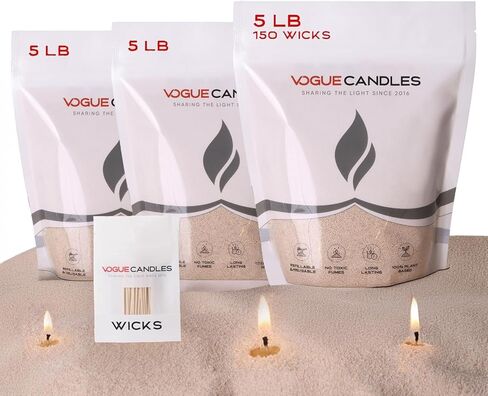 إعادة تعبئة الشمع الحبيبي من Vogue Candles - شمع رملي لؤلؤي 1 رطل - مجموعة شموع رملية مع 15 فتلة قطنية لشموع عيد الميلاد - نباتية وقابلة لإعادة الاستخدام للحرق النظيف، والأوعية والديكور المخصص in Kuwait