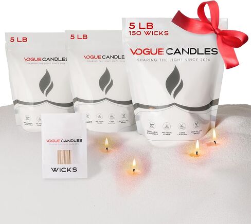 إعادة تعبئة الشمع الحبيبي من Vogue Candles - شمع رملي لؤلؤي 1 رطل - مجموعة شموع رملية مع 15 فتلة قطنية لشموع عيد الميلاد - نباتية وقابلة لإعادة الاستخدام للحرق النظيف، والأوعية والديكور المخصص in Kuwait