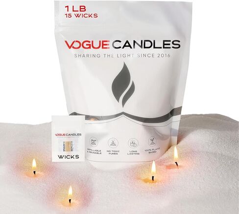 إعادة تعبئة الشمع الحبيبي من Vogue Candles - شمع رملي لؤلؤي 1 رطل - مجموعة شموع رملية مع 15 فتلة قطنية لشموع عيد الميلاد - نباتية وقابلة لإعادة الاستخدام للحرق النظيف، والأوعية والديكور المخصص in Kuwait