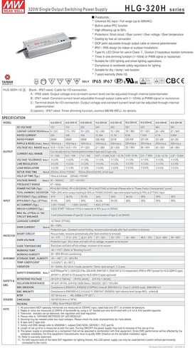 مين ويل HLG-320H-48 تبديل مصدر طاقة LED للسائق، كابل للإدخال والإخراج، 48 فولت، 6700 مللي أمبير، 321 وات in Saudi Arabia