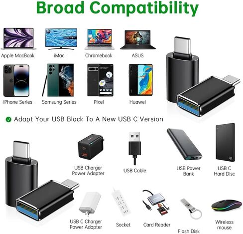 محول USB C إلى USB (6 حزم)، USB3.0 Gen 2 بسرعة 5 جيجابت في الثانية يناسب جنبًا إلى جنب، محول من النوع C ذكر إلى 3.2 أنثى متوافق مع أجهزة iPhone 17 16 Pro Max/iPad/iMac/MacBook Pro وThunderbolt 4/3 in Kuwait