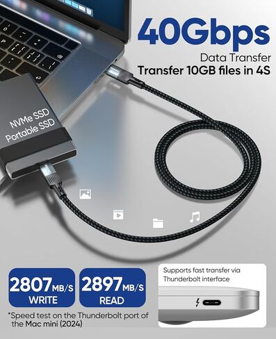 كابل Thunderbolt 3 بطول 3 أقدام، نقل بيانات 40 جيجابت في الثانية/ 100 واط PD/ 5K@60 هرتز، كابلات مضفرة ممتازة لسلك TB3 Dock MacBook Air MacBook Pro iMac Mac Mini/Pro Studio Display iPad Pro هاتف SSD خارجي in Saudi Arabia