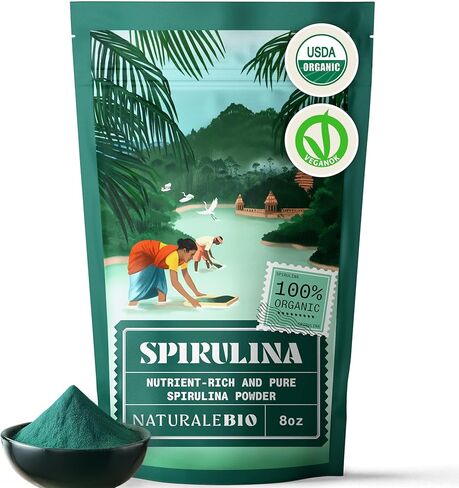 NaturaleBio Spirulina Powder Organic 1 lb. Natural and Raw Spirulina Algae Powder. Vegan and Pure. Cultivated in India in Tamil Nadu. Ideal for Drinks, Smoothies and Recipes. in Saudi Arabia
