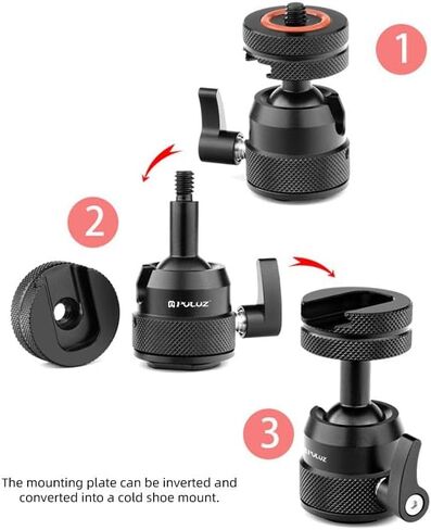 PULUZ Mini Ball Head, Universal 1/4" Swivel Mini Ball Head Screw Tripod Mount, 360° Panoramic Rotating Mount Base Adapter for DSLR Cameras Camcorder Light Photograph Accessories in Saudi Arabia