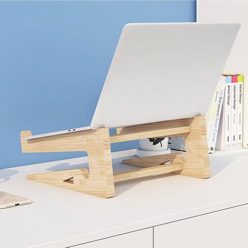 Wooden Laptop Stand Height Riser Rack for 12-14.7 Inch Notebooks, Computer Elevated Bracket Compatible with Portable Office and Home Use in Saudi Arabia