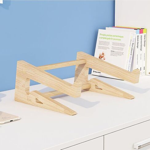 Wooden Laptop Stand Height Riser Rack for 12-14.7 Inch Notebooks, Computer Elevated Bracket Compatible with Portable Office and Home Use in Saudi Arabia