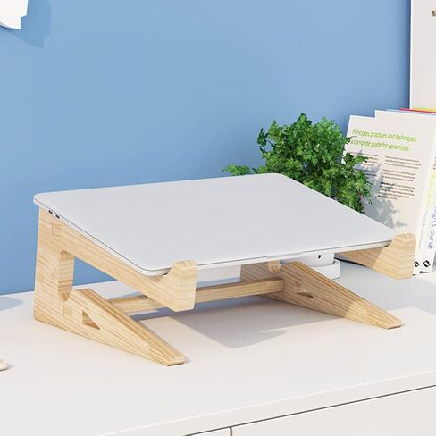 Wooden Laptop Stand Height Riser Rack for 12-14.7 Inch Notebooks, Computer Elevated Bracket Compatible with Portable Office and Home Use in Saudi Arabia