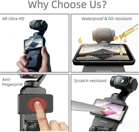 واقي شاشة الكاميرا لـ DJI Osmo Pocket 3، واقي شاشة من الزجاج المقوى وواقي عدسة مع مجموعة محاذاة تلقائية، فائقة الدقة، صلابة 9H، مقاومة للخدش in Kuwait