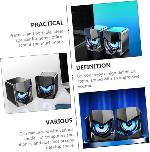 Veemoon USB-Powered Mini Multimedia Computer Speakers with Deep Bass, Compact Desktop Loudspeaker for Laptop and Office Use, Black, Dc5v Compatible in Saudi Arabia