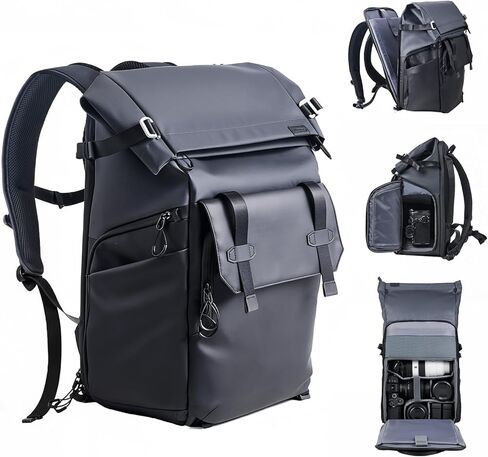 llano 25L Camera Backpack, Camera Bag for Sony Canon Nikon Drone, DSLR Mirrorless Bag for Photography, Expanable Rolltop Travel Backpack, 15,6" Laptop, Splash-WaterPoof, Tripod Holder, Black Gray in Saudi Arabia