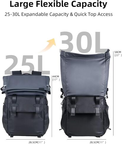 llano 25L Camera Backpack, Camera Bag for Sony Canon Nikon Drone, DSLR Mirrorless Bag for Photography, Expanable Rolltop Travel Backpack, 15,6" Laptop, Splash-WaterPoof, Tripod Holder, Black Gray in Saudi Arabia