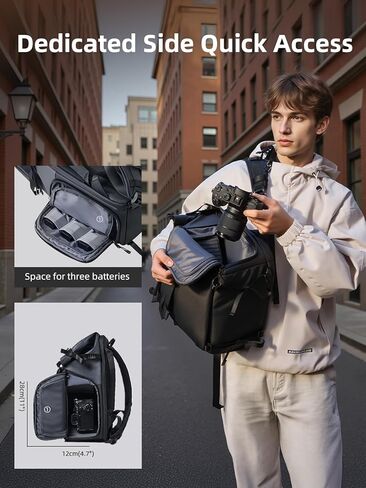 llano 25L Camera Backpack, Camera Bag for Sony Canon Nikon Drone, DSLR Mirrorless Bag for Photography, Expanable Rolltop Travel Backpack, 15,6" Laptop, Splash-WaterPoof, Tripod Holder, Black Gray in Saudi Arabia