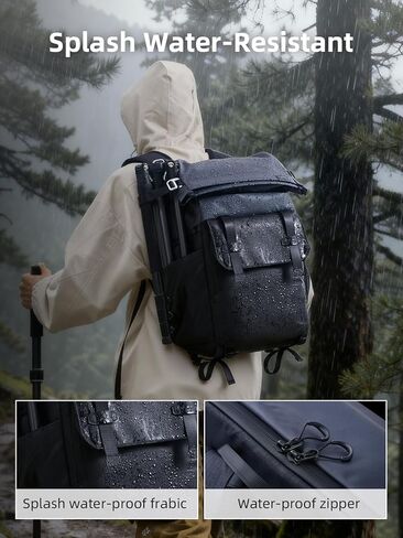 llano 25L Camera Backpack, Camera Bag for Sony Canon Nikon Drone, DSLR Mirrorless Bag for Photography, Expanable Rolltop Travel Backpack, 15,6" Laptop, Splash-WaterPoof, Tripod Holder, Black Gray in Saudi Arabia
