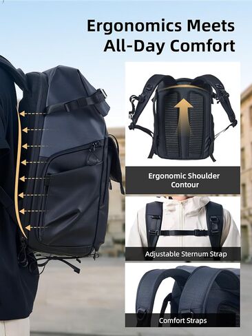 llano 25L Camera Backpack, Camera Bag for Sony Canon Nikon Drone, DSLR Mirrorless Bag for Photography, Expanable Rolltop Travel Backpack, 15,6" Laptop, Splash-WaterPoof, Tripod Holder, Black Gray in Saudi Arabia