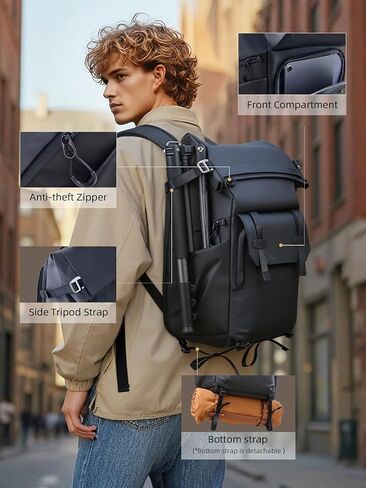 llano 25L Camera Backpack, Camera Bag for Sony Canon Nikon Drone, DSLR Mirrorless Bag for Photography, Expanable Rolltop Travel Backpack, 15,6" Laptop, Splash-WaterPoof, Tripod Holder, Black Gray in Saudi Arabia