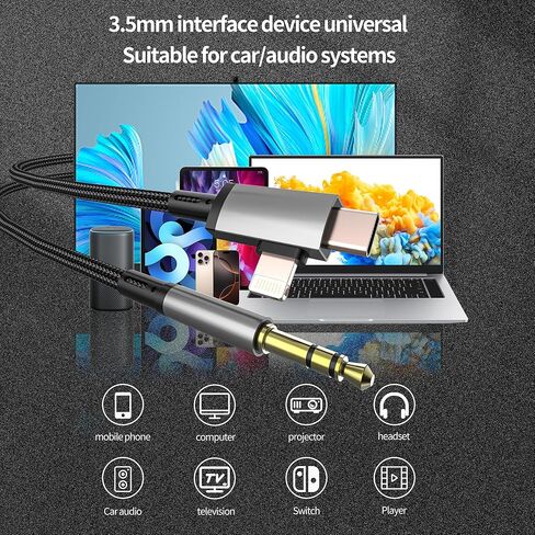 كابل USB C Lightning ذكر إلى 3.5 مم ذكر AUX Audio 1M (2 في 1) لهاتف iPhone 16 15 14 Pro محول سماعة الأذن من النوع C AUX سلك مقبس سماعة الرأس لجهاز iPad وملحقات سماعات الأذن المساعدة المتوافقة مع سامسونج in Kuwait