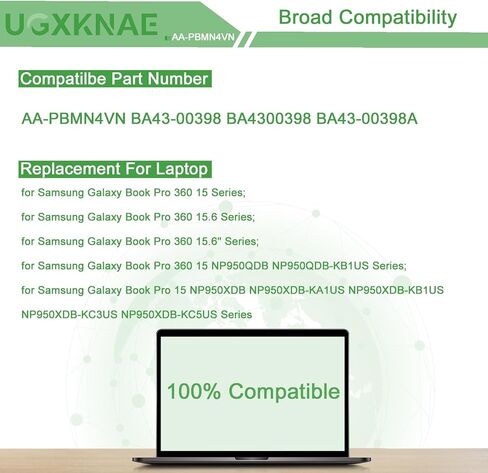 AA-PBMN4VN استبدال بطارية الكمبيوتر المحمول Samsung Galaxy Book Pro 360 15 15.6 بوصة NP950XDB NP950QDB NP950XDB-KA1US NP950XDB-KB1US NP950XDB-KC3US NP950XDB-KC5US NP950QDB-KB1US 15.44 فولت 68 وات 4405 مللي أمبير in Saudi Arabia
