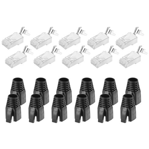 MECCANIXITY 10pcs CAT8 RJ45 Pass Through Connectors, RJ45 STP/FTP 8P8C Gold Plated Plugs with 10pcs Black Strain Relief Boots and Cable Traverse for 23AWG Ethernet Cable in Saudi Arabia