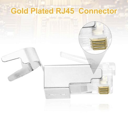 MECCANIXITY 10pcs CAT8 RJ45 Pass Through Connectors, RJ45 STP/FTP 8P8C Gold Plated Plugs with 10pcs Black Strain Relief Boots and Cable Traverse for 23AWG Ethernet Cable in Saudi Arabia