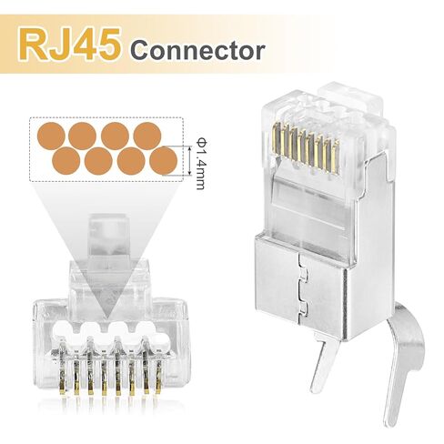 MECCANIXITY 10pcs CAT8 RJ45 Pass Through Connectors, RJ45 STP/FTP 8P8C Gold Plated Plugs with 10pcs Black Strain Relief Boots and Cable Traverse for 23AWG Ethernet Cable in Saudi Arabia