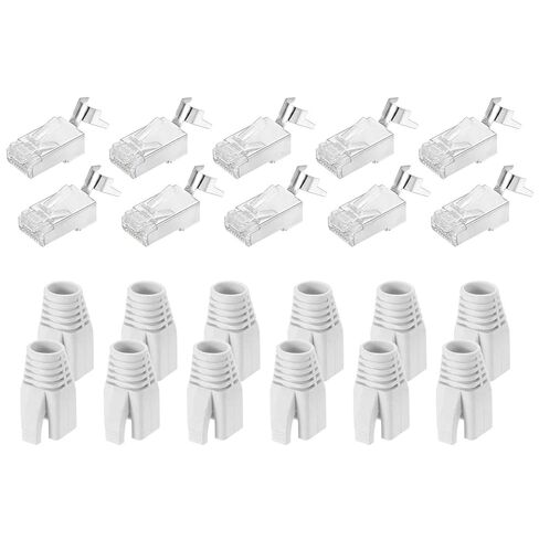 MECCANIXITY 10pcs CAT8 RJ45 Pass Through Connectors, RJ45 STP/FTP 8P8C Gold Plated Plugs with 10pcs Black Strain Relief Boots and Cable Traverse for 23AWG Ethernet Cable in Saudi Arabia