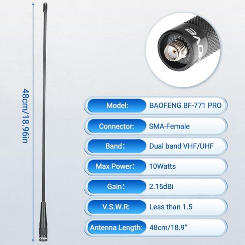 BAOFENG SMA-أنثى هوائي لاسلكي VHF/UHF هوائي راديو هام عالي الكسب 18.9 بوصة لـ Baofeng BF-F8HP Pro AR-5RM UV-21R UV-5R Quansheng K6 UVK5(8) in Kuwait