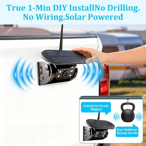 كاميرا احتياطية لاسلكية تعمل بالطاقة الشمسية لشاحنة RV - كاميرا وصلة مغناطيسية ببطارية 15000 مللي أمبير في الساعة وشاشة 7 بوصات نطاق 320 قدمًا - مقطورة العجلة الخامسة BUTOA-X (لوحة شمسية 5 وات IP69K مقاومة للماء) in Kuwait