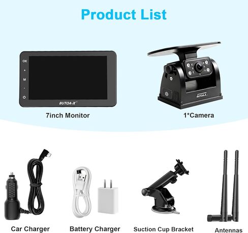 كاميرا احتياطية لاسلكية تعمل بالطاقة الشمسية لشاحنة RV - كاميرا وصلة مغناطيسية ببطارية 15000 مللي أمبير في الساعة وشاشة 7 بوصات نطاق 320 قدمًا - مقطورة العجلة الخامسة BUTOA-X (لوحة شمسية 5 وات IP69K مقاومة للماء) in Kuwait