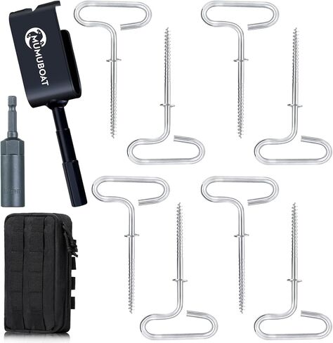 Ice Anchor Drill Adapter Kit with Storage Bag, 4pcs Ice Anchor Tool, Ice Shanty Anchors for Setting Up Ice Fishing Shelter Tent in Saudi Arabia