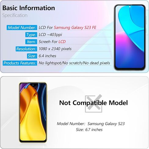 YWLRONG لهاتف Samsung Galaxy S23 FE بديل لشاشة Samsung S23 FE SM-S711U SM-S711B مجموعة محول رقمي لشاشة تعمل باللمس مع أدوات (مع إطار) in Saudi Arabia