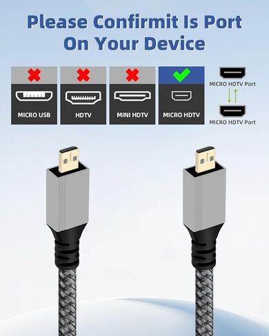 YANBORONSN Micro HDTV ذكر إلى Micro HDTV ذكر 4K@60 هرتز 2.0 كابل مجدول، 18 جيجابت في الثانية من النوع D إلى النوع D كابل للشاشة وجهاز العرض ووسائط البث (0.3M/0.98FT) in Saudi Arabia